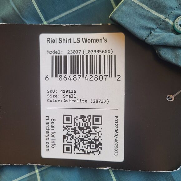Arc'teryx Riel Long Sleeve Shirt Womens Small S Teal Button Down Plaid NEW - Picture 4 of 6